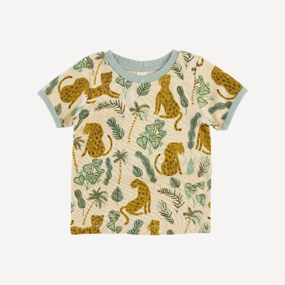 EUC 3T Kate Quinn 🐆 short sleeve ringer tee leopard organic cotton interlock